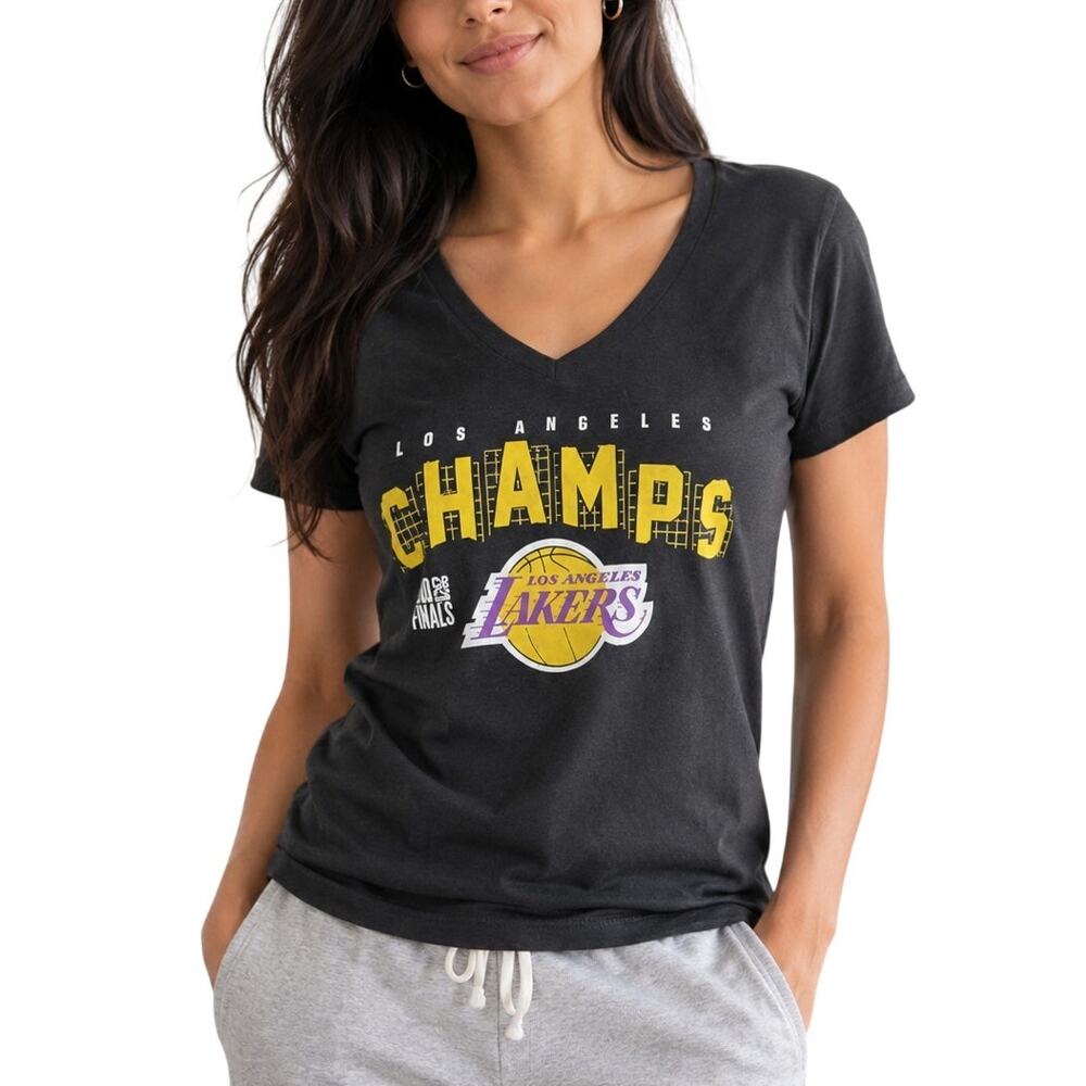 Fanatics Lakers NBA Finals 2020 Black V Neck Tee Women Medium